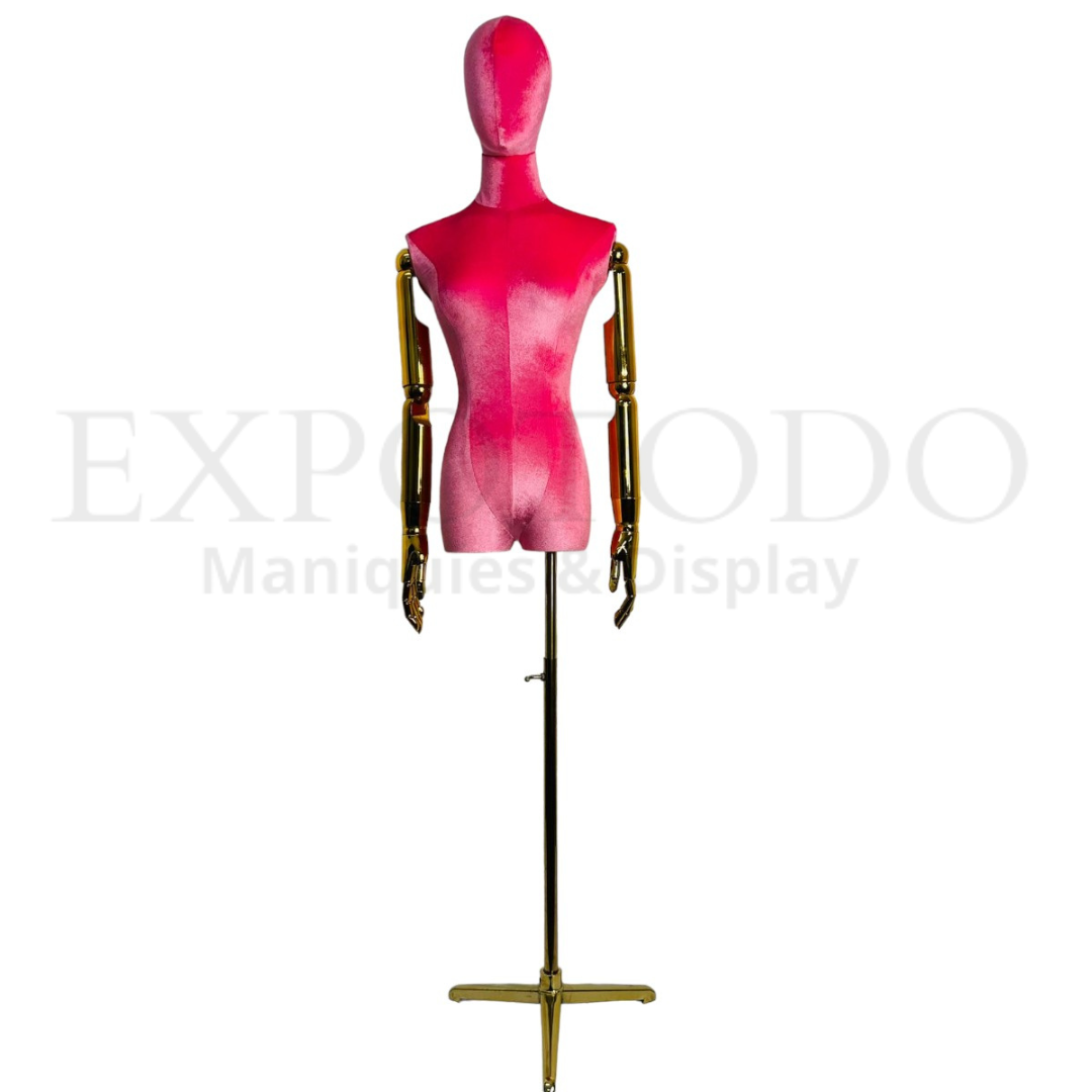 Busto articulado rosa brazos oro